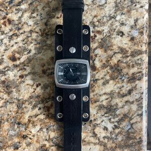 Fossil Black Leather Studded Watch